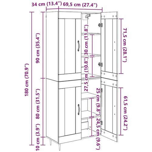  Kuhinjski ormarić Zidne 2 pcs Umjetnički hrast 69 5 x 34 x 180 cm Slike