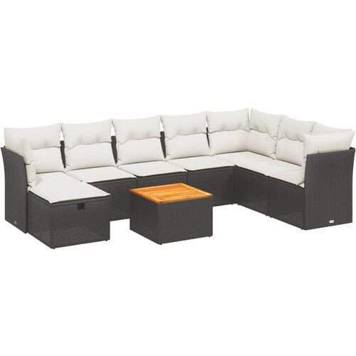 Maison Chic Seti vrtnega pohištva - Vrtna garnitura - Vrtni pohištvo set 9-delna z blazinami črn poli ratan, (21808791) Cene
