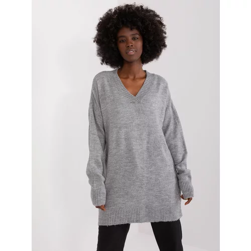 Fashion Hunters Women's Grey Classic Neckline Sweater