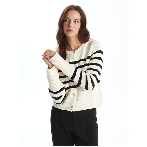 LC Waikiki Crew Neck Striped Long Sleeve Women's Knitwear Cardigan