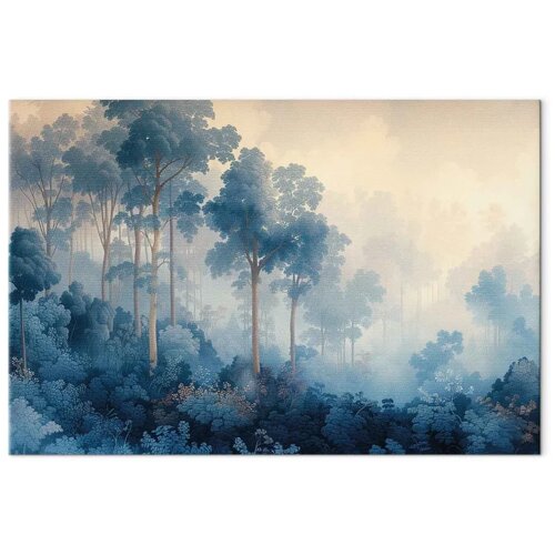  Slika - Landscape with Trees in Illustrative Style Fairy-Tale Blue Forest 120x80 Standard Slike