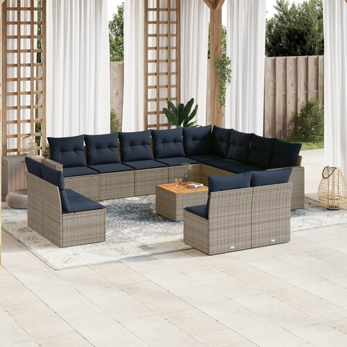 vidaXL 13-dijelni set vrtnih sofa od poliratana s jastucima sivi Cijene