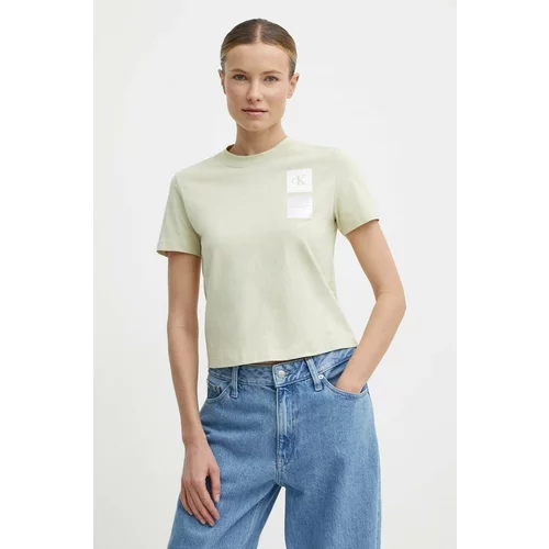 Calvin Klein Jeans Bombažna kratka majica ženski, zelena barva