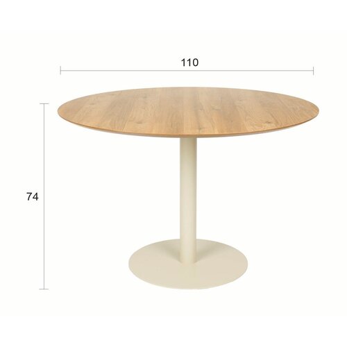 White Label Okrogla jedilna miza z mizno plo&amp;scaron;čo v hrastovem dekorju &amp;oslash; 110 cm Steven &amp;ndash; Slike