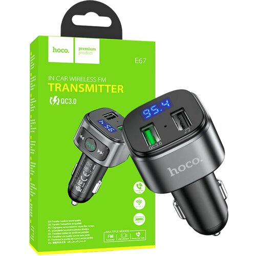 Hoco FM modulator, E67, Bluetooth, 12/24 V, USB QC 18W - E67 Fighter Slike
