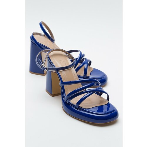 LuviShoes OPPE Royal Blue Patent Leather Women's Heeled Shoes Cene