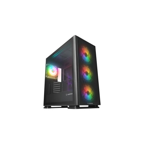  Kući&amp;scaron;te gaming RAMPAGE VANGUARD V2 Black Mesh Easy Tempered Glass Vertical VGA Holder 4*RGB Fan Hub E-ATX Big-T Slike