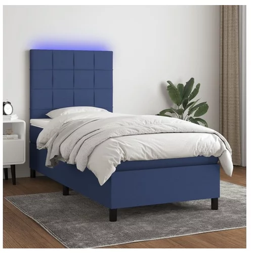 vidaXL Box spring postelja z vzmetnico LED modra 90x190 cm b