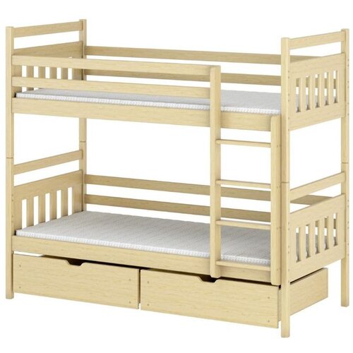 Molarem Home Drveni dječji krevet na kat Adas s ladicom - svijetlo drvo - 200x90 cm - Madrac PE pjena 8 cm-spužvasti madrac Cijene