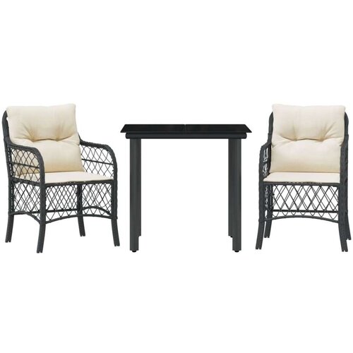  3-dijelni bistro set s jastucima crni od poliratana Slike