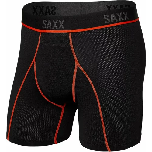 SAXX Kinetic Boxer Brief Black/Vermillion S Donje rublje za fitnes