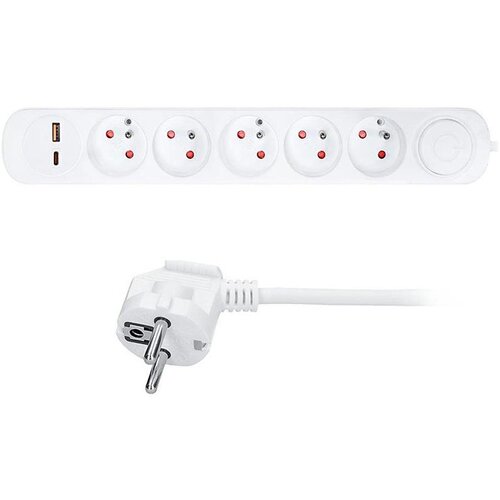 Solight PP152PD20 - Produžni kabl sa prekidačem, 5 utičnica, USB A+C za punjenje, 3 m Slike