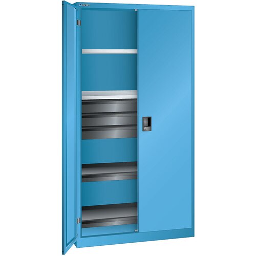 LISTA Omara s krilnimi vrati, VxŠxG 1950 x 1000 x 580 mm, prazno ohišje z 2 policama, 2 izvlečnima policama in 3 predali, svetlo modra Cene