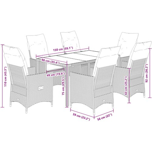  7-dijelni vrtni blagovaonski set sivi od poliratana Siva 150 x 90 x 75 cm Slike