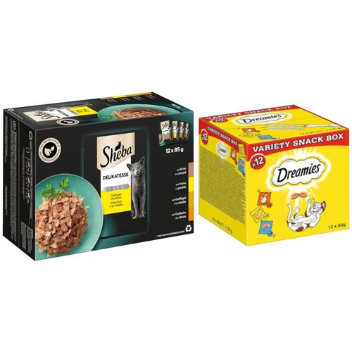 Dreamies 48 x 85 g Sheba vrečk + 12 x 60 g Mixbox po posebni ceni! - Delikatesse in Gelee različice perutnine Cene