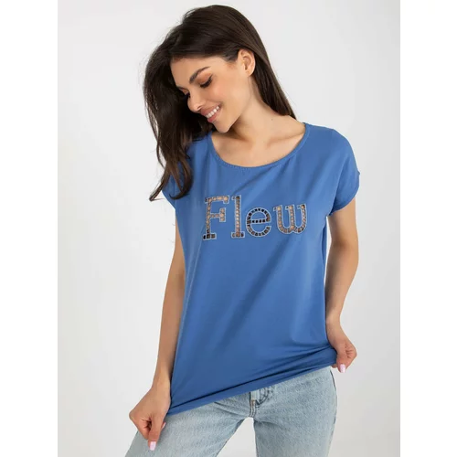 Fashion Hunters Dark blue cotton T-shirt with inscription