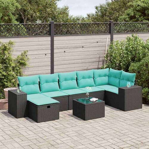  Vrtna garnitura - 8-dijelni set vrtnih sofa od poliratana s jastucima crni - Crna sa spremi&scaron;tem 8 Cijene
