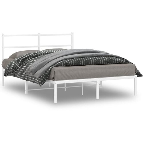 VidaXL Metalni okvir za krevet s uzglavljem bijeli 135x190 cm Slike