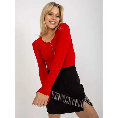 Fashion Hunters Red fitted basic striped blouse