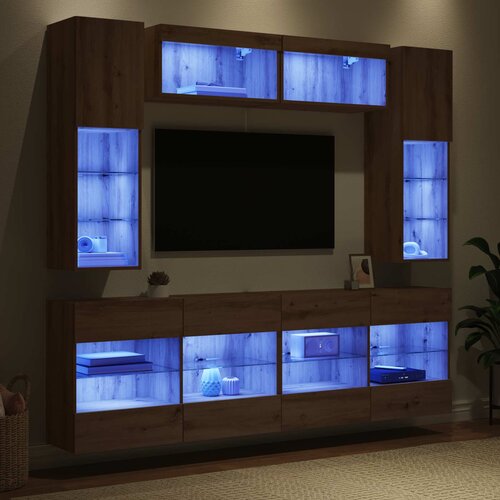  Set zidnog ormarića za TV s LED svjetlima 6 pcs Zanatski Hrast Slike