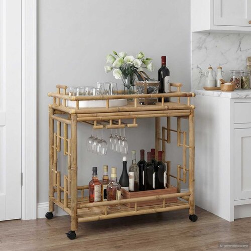  Vinska kolica s kotačima Prirodna 85 x 50 x 93 cm Bambus Slike