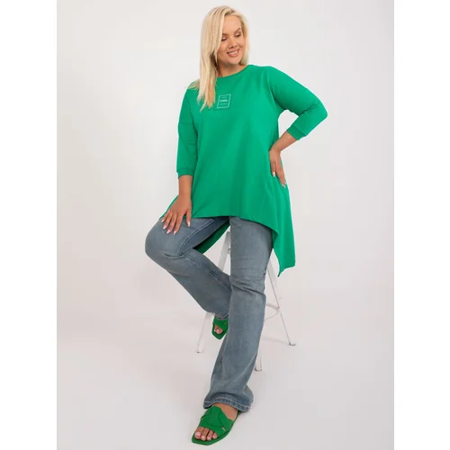 Fashion Hunters Green Asymmetrical Oversized Blouse With Applique