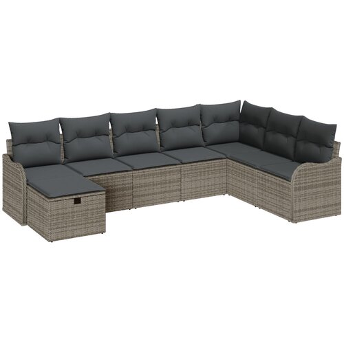 vidaXL 8-delni vrtni set z blazinami siva poli ratan, 2-sedežna vrtna sofa s shranjevanjem in blazinami siva poli ratan Cene