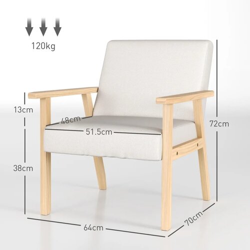  Tapecirana fotelja s naslonima za ruke blagovaonska stolica u izgledu lana okvir od punog drva 64 x 70 x 72 cm krem Slike