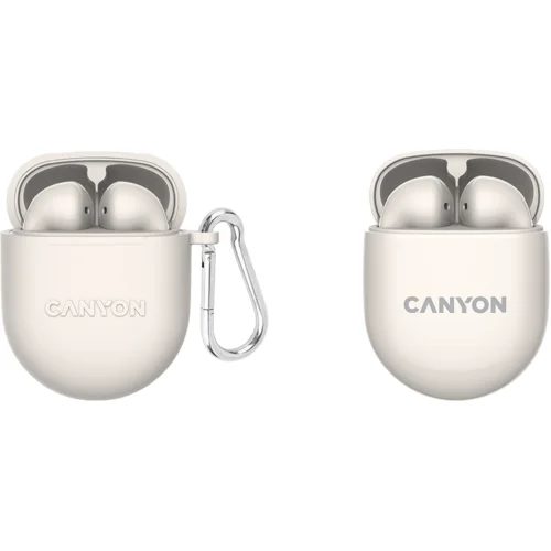 Canyon TWS-6 Bluetooth headset, with microphone, BT V5.3 JL 6976D4, Frequence Response:20Hz-20kHz, battery EarBud 30mAh*2+Charging Case 400mAh, type-C cable length 0.24m, Size: 64*48*26mm, 0.040kg, Beige