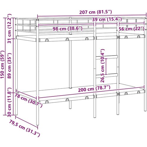 VidaXL krevet na kat bez madraca crni 80x200 cm čelik Slike