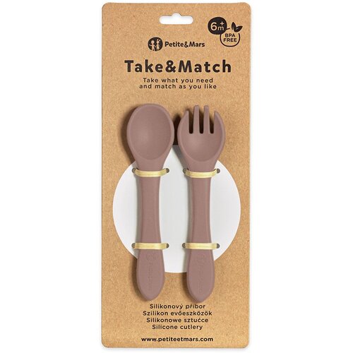 Petite&amp;amp;Mars Silikonska žlica i vilica 6 m+ Take&amp;amp;Match, Velvet Latte Slike