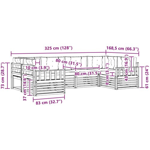  Set vanjskih sofa 6 kom. Prirodna i krem Čvrsto drvo akacije 325 x 168,5 x 73 cm Slike