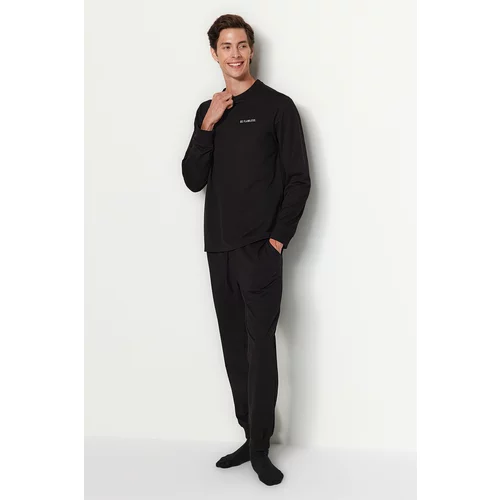 Trendyol Men's Black Regular Fit Printed Knitted Pajamas Set