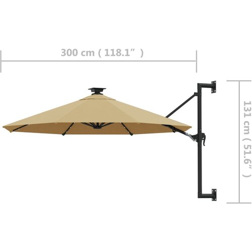  Zidni vrtni suncobran s LED svjetlima 300 cm smeđesivi Slike