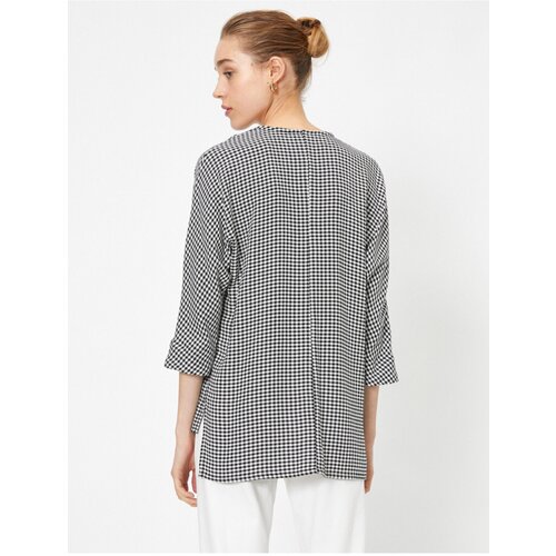 Koton Women's V-Neck Long Sleeve Plaid Blouse Cene