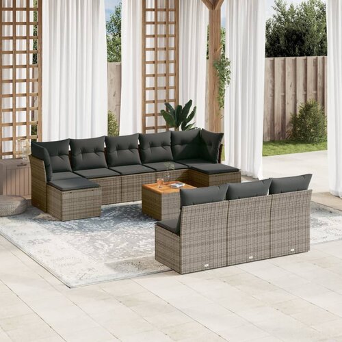VidaXL 11-dijelni set vrtnih sofa od poliratana s jastucima sivi Slike