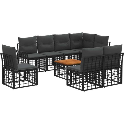  Set vanjskih sofa 9 pcs Crna i tamno siva Poliester - Crna i tamno siva sa stolom Cene