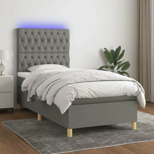  Box spring postelja z vzmetnico LED temno siva 90x200 cm blago, (20789227)