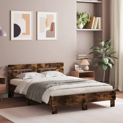 Furnova Posteljni okvir z vzglavjem in LED dimljen hrast 135x190 cm, (21934983) Slike