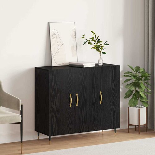 VidaXL Strani &amp;scaron;al s shranjevanjem z vrati Črna 90 x 34 x 80 cm Konstruiran les Slike