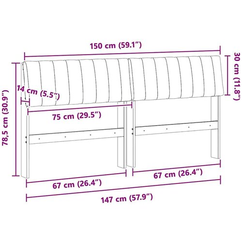 VidaXL tapecirani uzglavlje tamno siva 150 cm čvrsto borovo drvo Slike