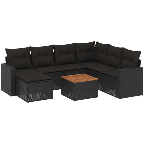  8-dijelni set vrtnih sofa od poliratana s jastucima crni Slike