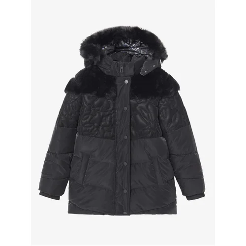 Desigual Black Girls Patterned Winter Jacket with Hood and Faux Fur Kid - Girls