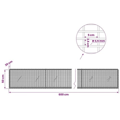  Gabion s žicom debljine 3 5 mm i mrežom 5x2 5 cm 600x20x50 cm - 20 cm 50 cm 600 cm Slike