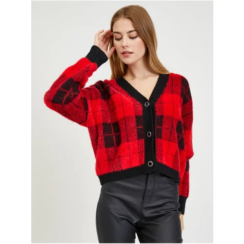 Orsay Black-Red Checkered Cardigan - Ladies