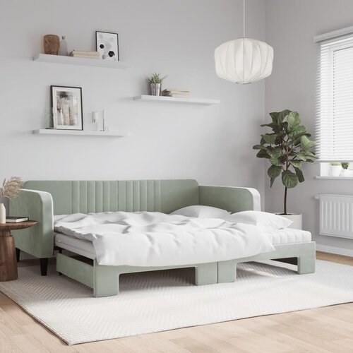 VidaXL Izvlečna dnevna postelja z vzmetnico sv. siva 100x200 cm blago Slike