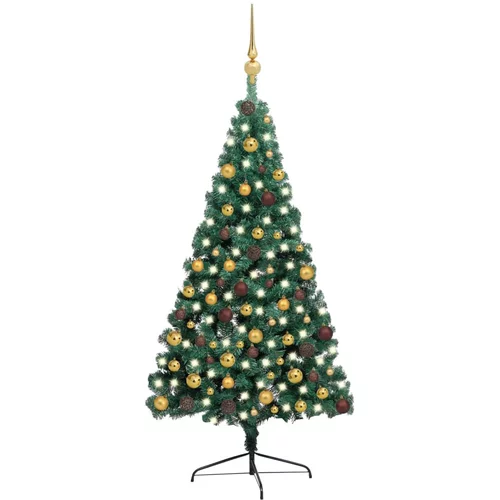  Umjetna polovica božićnog drvca LED s kuglicama zelena 210 cm