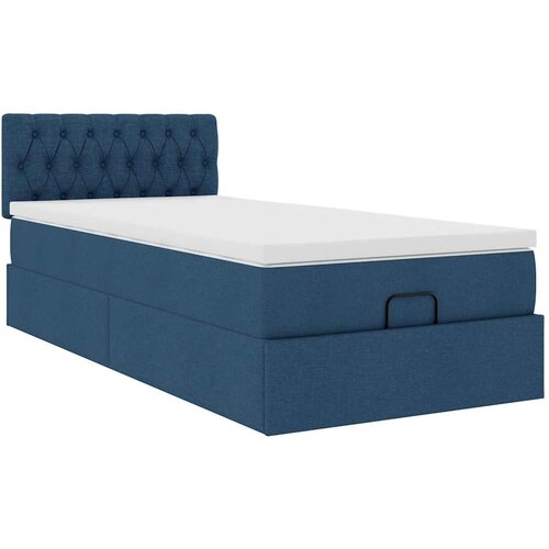 VidaXL Otomanski posteljni okvir z vzmetnico moder 90x190 cm blago, (21607651) Slike