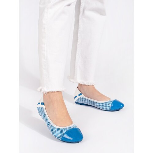 Shelvt White and blue soft ballerinas with elastic band Slike