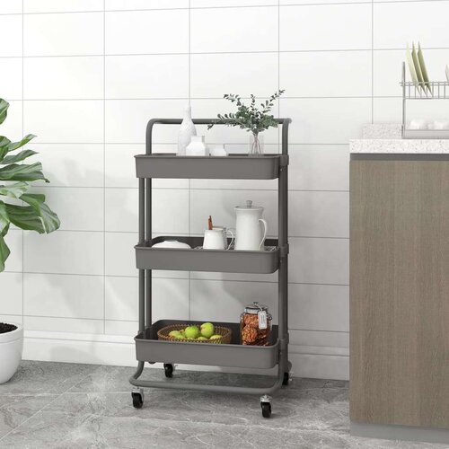 vidaXL Kuhinjska kolica s 3 razine siva 42x25x83,5 cm željezo i ABS Cijene